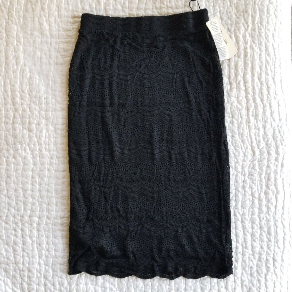 NWT RD Style Black Pencil Midi Skirt With Overlay Size XS